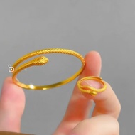 Ancient Method Snake Bracelet Ring Set Gold Color Snake Shape Bracelet Adjustable Plate Snake Ring B