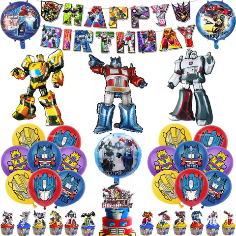 Transformers Foil Latex Balloons Optimus Prime Bumblebee Car Party Decorations Happy Birthday Banner