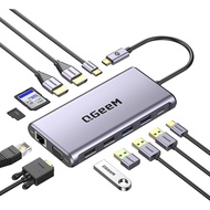 QGeeM USB C Docking Station,12 in 1 USB C Hub Laptop Docking Station Dual Monitor,Triple Display USB Type C Dock with 4K Dual HDMI,VGA,100W PD,Ethernet,4USB,SD/TF