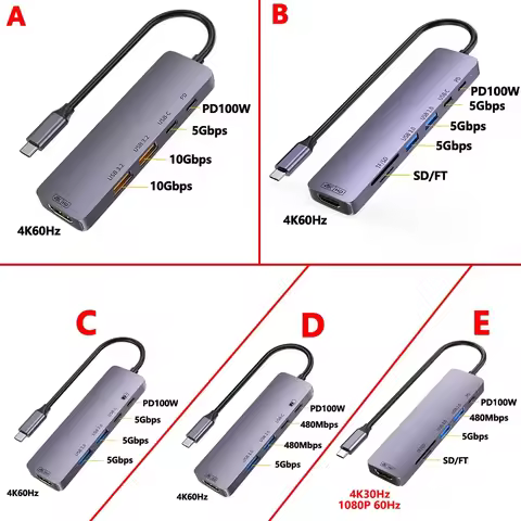 10Gbps USB C HUB 4K 60Hz Type C to HDMI-compatible PD 100W USB Splitter Adapter For iPhone 15 Macboo