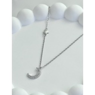 AG SILVER Moon Star s925 Sterling Silver White Gold Plated Necklace Chain Pendant