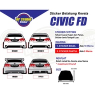 Sticker Belakang Kereta Honda Civic FD, 1 Pcs, Boleh Tukar Warna Dan No. Plate