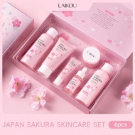 1Set 6Pcs Brighten Skin Tone LAIKOU Japan Sakura Skincare Set, Deep Nourishing Skin Care Gift Box Fa