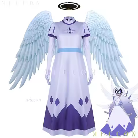 Halloween Costumes Hazbin Emily Hotel Cosplay Seraphim Angel Halo Wing Women Fancy Dress Outfit Hall