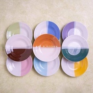 Piring makan bijian keramik 8" two tone 2 warna coklat/biru/orange/emerald