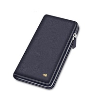 BISON DENIM branded Genuine Leather Men Wallet Long Zipper Clutch Purse Phone Wallet