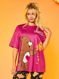 SHEIN X Care Bears 卡通字母圖案落肩T恤