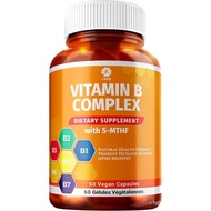 Vitamin B Complex – 5-MTHF Folate with B1, B2, B5, B6, Methyl B12, Niacin, Biotin – Wide Range of Be