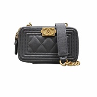 CHANEL 香奈兒 BOY鏈條側背卡包 灰色