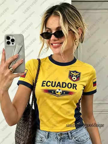 2026 Summer Ecuador Football Crop Tops Y2K Vintage Soccer Jersey Gift For Lovers Tee Team Uniform Fo