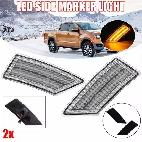 Pair Dynamic LED Side Marker Light Amber Front Bumper Turn Signal Lights Lamp For Ford Ranger 2019-2