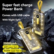 【SG stock】PowerBank Large Capacity Fast Charging PowerBank 20000 Mah 4 in 1 with Cable and LED Light充电宝