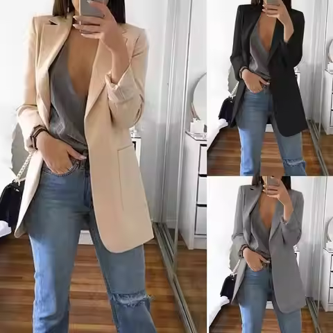 2026 Nieuwe Stijl Fashion Hot Met Pocket Vintage Vrouwen Ol Lange Mouwen Slim Fit Casual Blazer Jas 