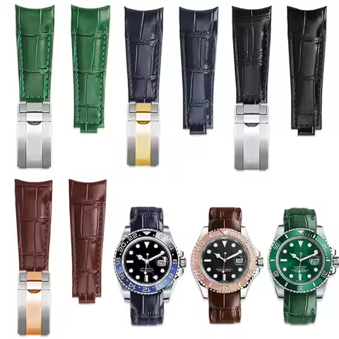 Original Style Curved end watch Strap 20mm For Rolex Water Ghost Genuine Leather watchband GMT Subma