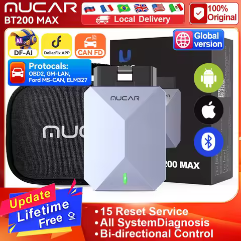 MUCAR BT200 MAX Lifetime Free AI Car Diagnostic Tool CANFD All System Diagnosis scanner 15 Reset Bi-