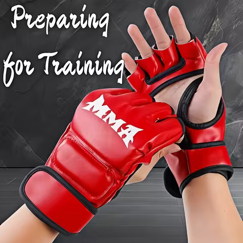 Professional Boxing Training Gloves Half Finger Leather Cushion for Adult Sanda Boxing UFC Training 
