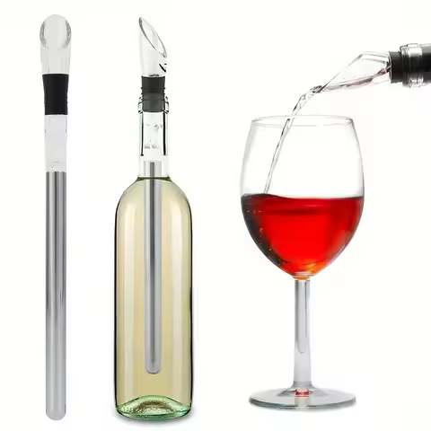 1set Ice Wine Chiller Stick With Wine Pourer Wine Cooling Stick Cooler Beer Beverage Frozen Stick Ic