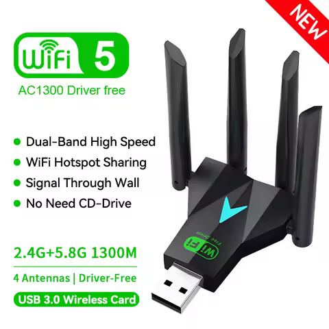 Dual Band 1300Mbps WiFi USB Adapter 2.4G/5Ghz Wi-Fi Dongle USB3.0 802.11AC 4-Antenna Wireless Receiv