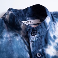 FDMTL SS22 Tie-Dye Navy Blue Loose Fit Stand-Up Collar Casual Shirt
