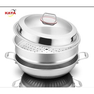 KATA New Style 316 Stainless Steel Honeycomb Non-Stick Wok with steamer(32CM/36CM/38CM/40CM/42CM/44C