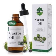 Organic Castor Oil Cold Pressed Unrefined - Hair Growth & Care, Thicker Eyelashes & Eyebrows (4.23Fl