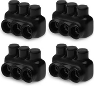 OHLECTRIC (4 Pack) Black insulated Connector - Single Side Entry - 3 Port - 2-14 Wire Range - Slotte