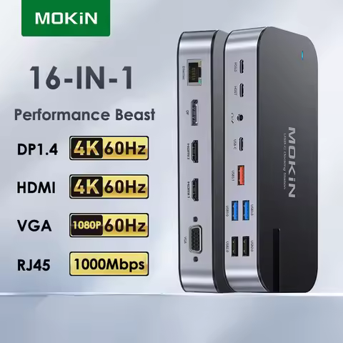 MOKiN USB Type-C Laptop Dock 4K Dual HDMI DP USB 3.0 Display Port VGA RJ45 USB C Docking Station for