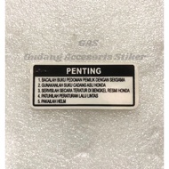 HONDA MOTORCYCLE WARNING STICKER