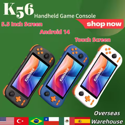 KINHANK K56 Game Console 5.5'' Touch Screen 50 Emulators Handheld For PS1/PSP/DC/SS Android 14 5000m