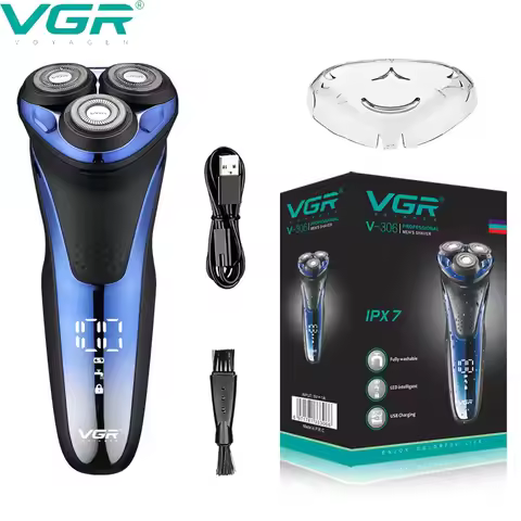 VGR Beard Trimmer Professional Cordless Foil Shaver IPX7 Waterproof Rechargeable Rotary Shaving Mach