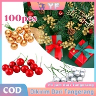 100Pcs Christmas Berry Ornaments Christmas Tree Cherry Stems Cherry Berry Christmas Decorations
