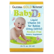 [อันดับ1ในUSA] วิตามิน D3 ที่ดีที่สุดสำหรับเด็ก California Gold Nutrition, Baby Vitamin D3 Liquid, 10 mcg (400 IU), 0.34