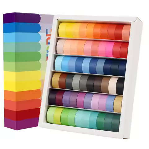 60 Rolls 0.6inch wideth Basic Solid Color Washi Tape Rainbow Masking Tape Diary Scrapbook Decorative