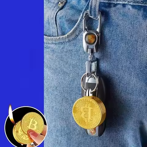 Portable Bitcoin Inflatable Lighter Stock Commemorative Coin Virtual Pendant Cigaratee Lighter Smoki
