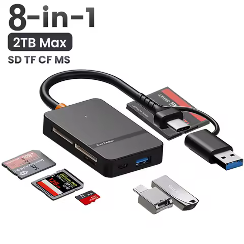 USB C 8-in-1 Card Reader Multi-functional Card Reader Support SD/TF/CF/MS Card Read 5Gbps Write Read