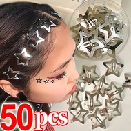2/50Pcs Y2K Silver Star Hair Clips for Girls Filigree Star Metal Snap Clip Hairpins Barrettes Hair Jewelry Nickle Free Bobby Pin Hair Accessories