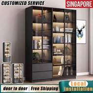 【SG Stock】Storage Cabinet Display Cabinet Solid Wood Bookshelf Cabinet Glass Door Storage Cabinet Bo