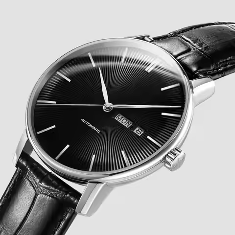 Twentyseventeen FullAautomatic Mechanical Movement Watch Arc Mirror Case Leather Strap 5ATM Waterpro