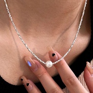 [Veyla Gems] 925:Silver Beaded Necklace with Simulants Pearl or Silver ball  8mm up to 45cm