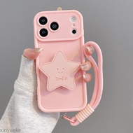 Phone Case - Star Leather Phone Case With Contrasting Colors And Woven Lanyard, Full Lens Protection