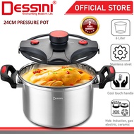 DESSINI ITALY Non-Stick Stainless Steel Induction Pressure Cooker Secure Lock Casserole Pot Bowl (6L