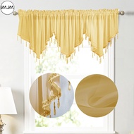 Swag Curtain Rod Pocket Scalloped Curtain Valance Sheer Lace Panels with Hanging Crystal Beads for Farmhouse Kitchen Bedroom Window Treatments Drape Decor