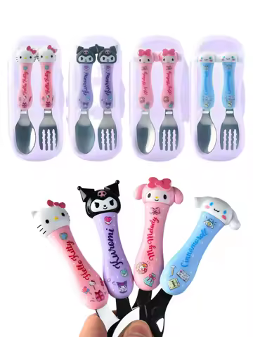 2pcs Sanrio Hello cute Kitty Kuromi My Melody Cinnamoroll Cutlery Set Cartoon Chopsticks Spoon Fork 