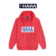 [ส่งฟรี] Hara ฮาร่า ของแท้ เสื้อกันหนาว  สเวตเตอร์ มีฮู้ด Unisex  สีแดง สกรีนลาย Cotton 100% คุณภาพด