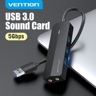 Vention USB Hub 3 Port USB 3.0 HUB Mix Sound Card with Power Supply Support Both Earphone and Microphone For PC Flash disk Earphone Keyboard USB Hub Sound Card and 3 Port USB Splitter