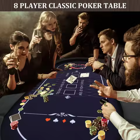 Top Sports 8 Player Portable Oval Poker Table Casino Grade Foldable Felt Texas Poker Blackjack Gambl