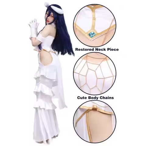 In Stock DAZCOS Anime Overlord Albedo Cosplay Costume Halloween Christmas Costume Cos Women White Dr