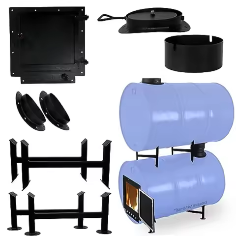 Double Barrel Stove Kit Heavy Duty Steel Barrel Camp Stove Kit with Stove Door for 30 to 55 Gal Drum