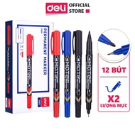 [Free 2 pens] Combo of 10 Genuine Deli Double-Headed Oil Markers, Non-slip Ink, Writes on Many Surfa