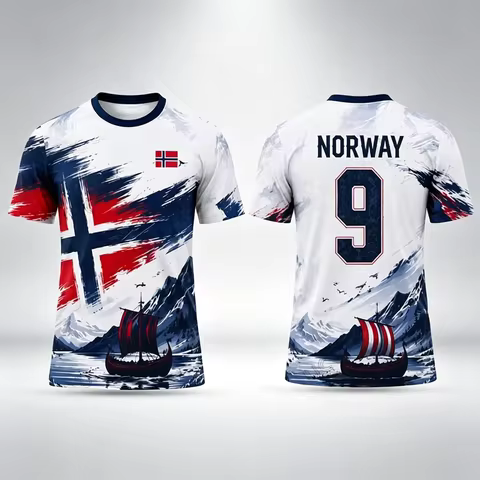 Erling Haaland Fan Jersey, Men's Football Jersey T-Shirt with Norwegian Flag Print, Quick-Drying and